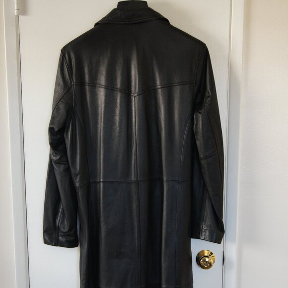 Pristine 2002 Vintage Wilsons Black Leather M. Julian Trench Coat - Picture 3 of 7